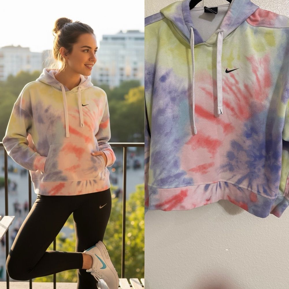 Nike Training Tie Dye Hoodie Cropped Pastel Oversized Sweatshirt M